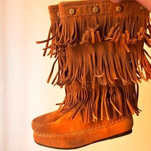 Fringed Tan Suede Boots